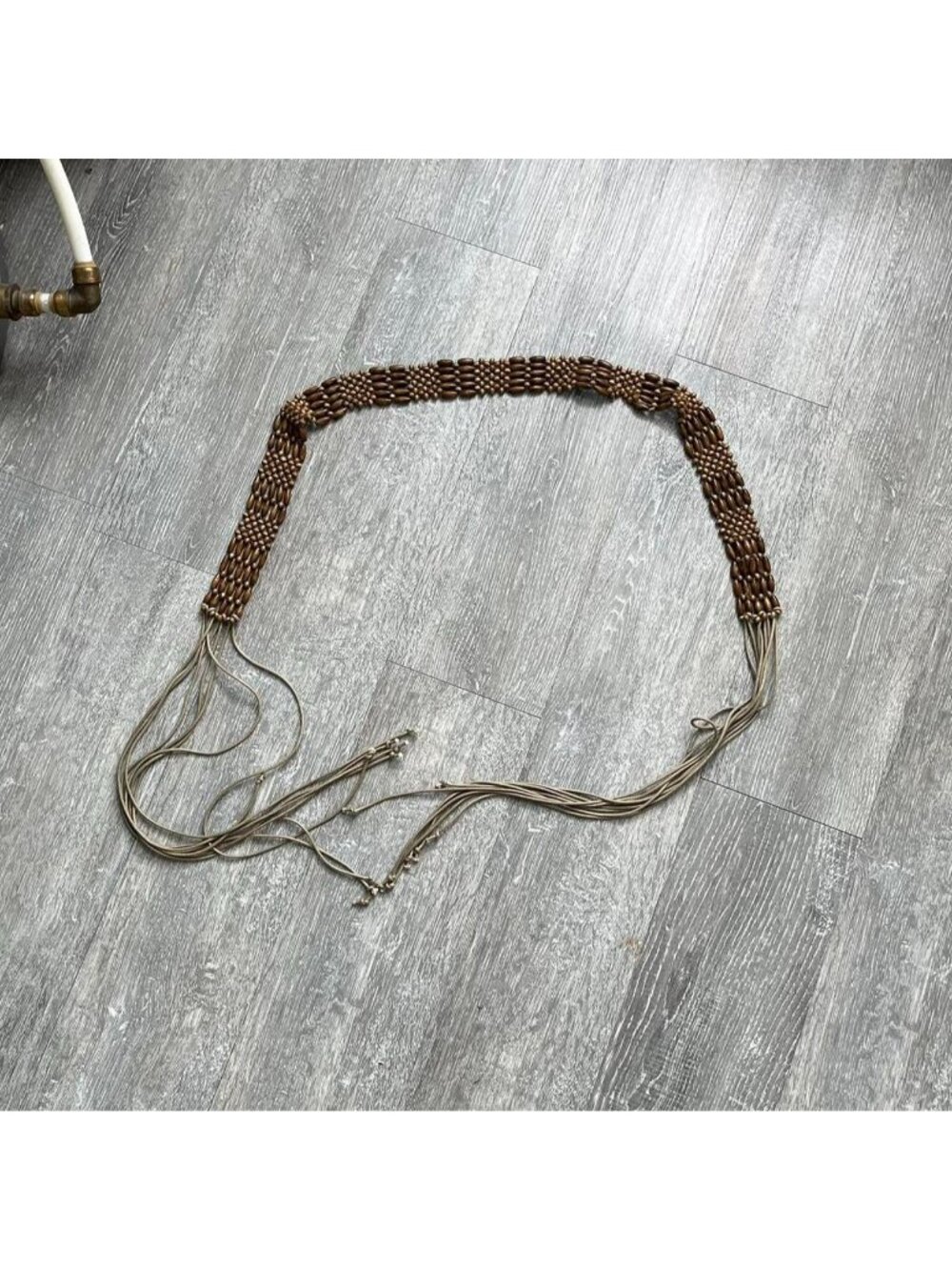 Brown / Cream Vintage Beaded Boho Style Tie Belt / Accessory